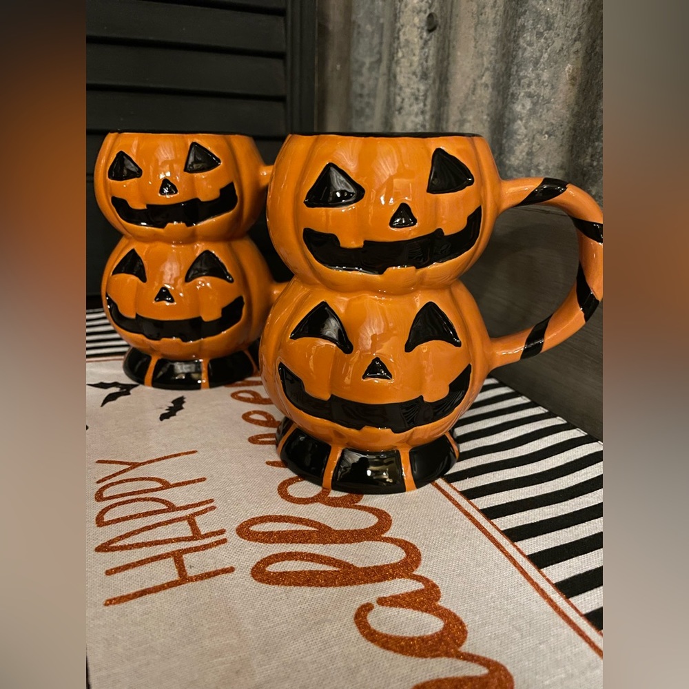 GLOBAL DESIGN CONNECTIONS Set Of 2 Jack-O-Lantern Pumpkin Coffee Tea Mug NWOT 🎃